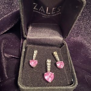 Pink heart earrings and pendant